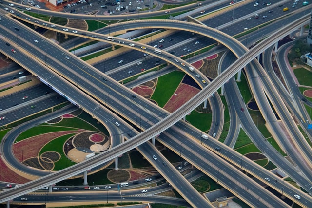 Bild som visar ett virrvarr av korsande motorvägar